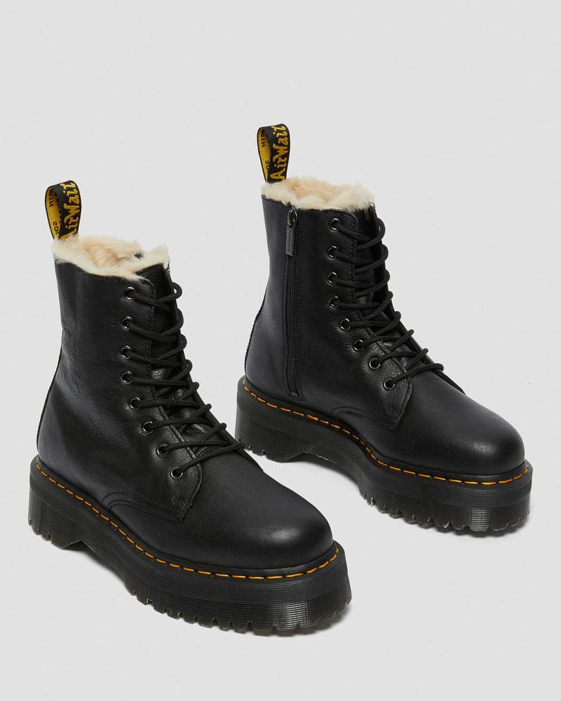 Women's Dr Martens Jadon Leather Faux Fur Lined Platform Ankle Boots Black | AU 59YXF